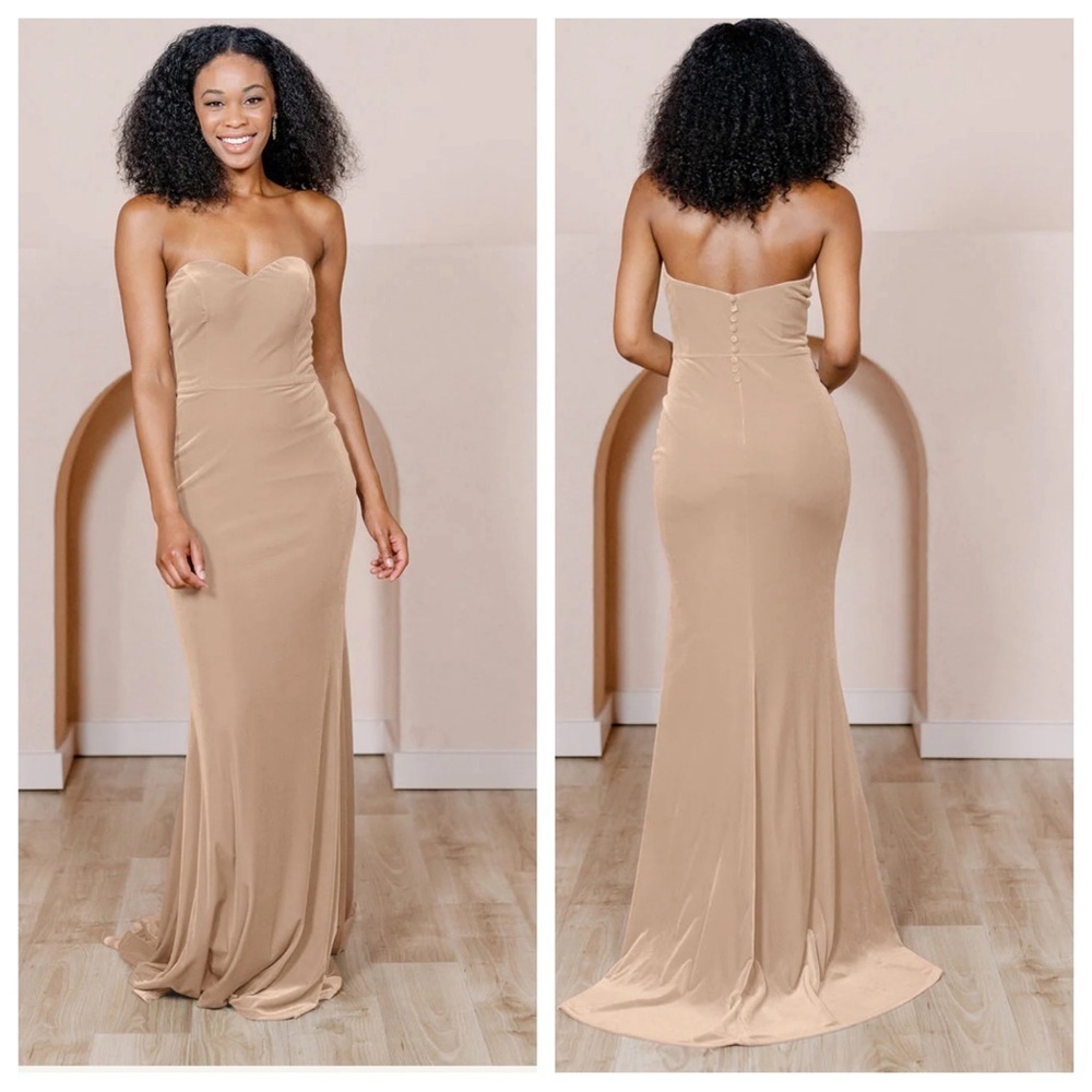 Revelry Quinn Velvet Formal Maxi Dress 2 Petite Champagne Tan Long Gown - Picture 5 of 6